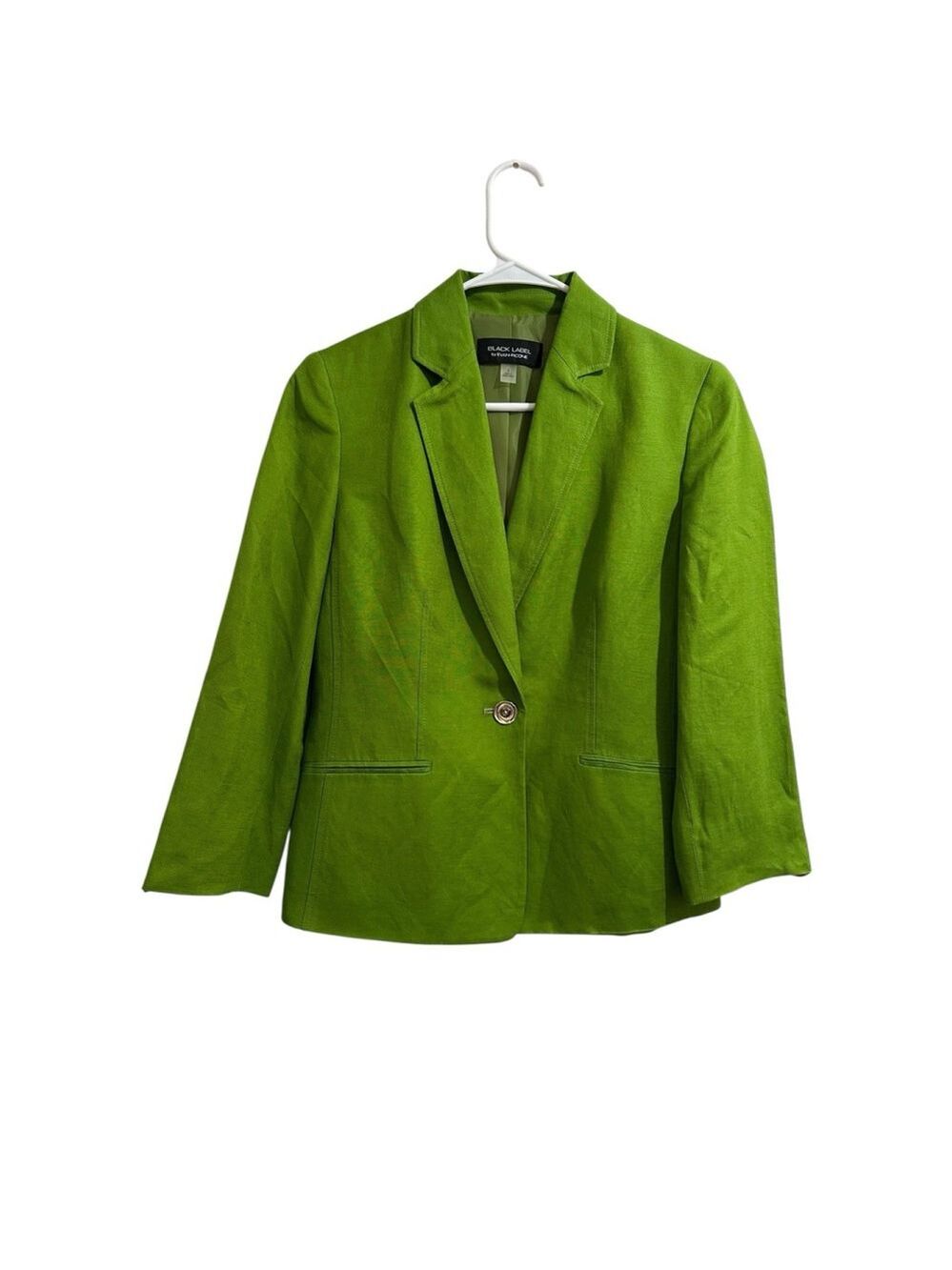 Black Label Evan Picone Blazer Linen Blend Jacket Womens Size 8 Green Lined